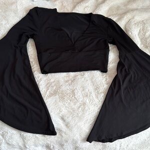 Elegant Black Bell Sleeve Top